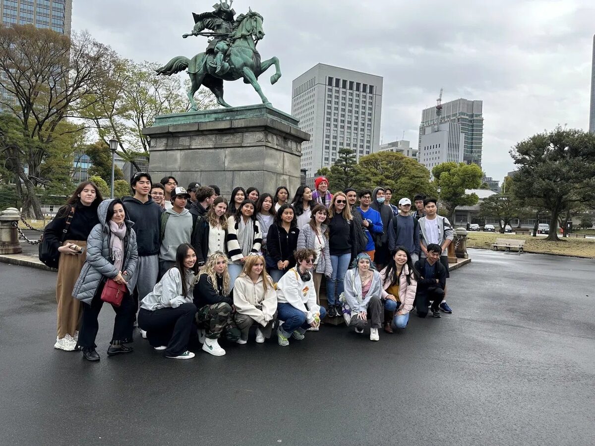 The full group at the Imperial Palace in Tokyo